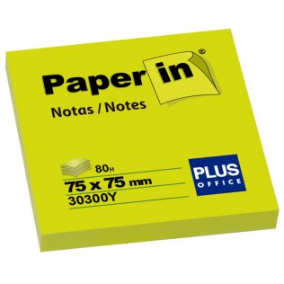 Bloc Notas Adhesivas Paper In Plus Office 75mmx75mm Amarillo Flúor 80 Hojas